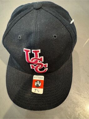 Black Fitted  Baseball Cap with Red/White USC Style Logo